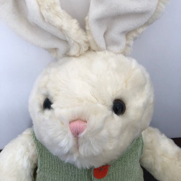 White Bunny Rabbit Plush Green Vest Bendable Ears 15”  Soft Stuffed Animal Toy - Picture 14 of 16
